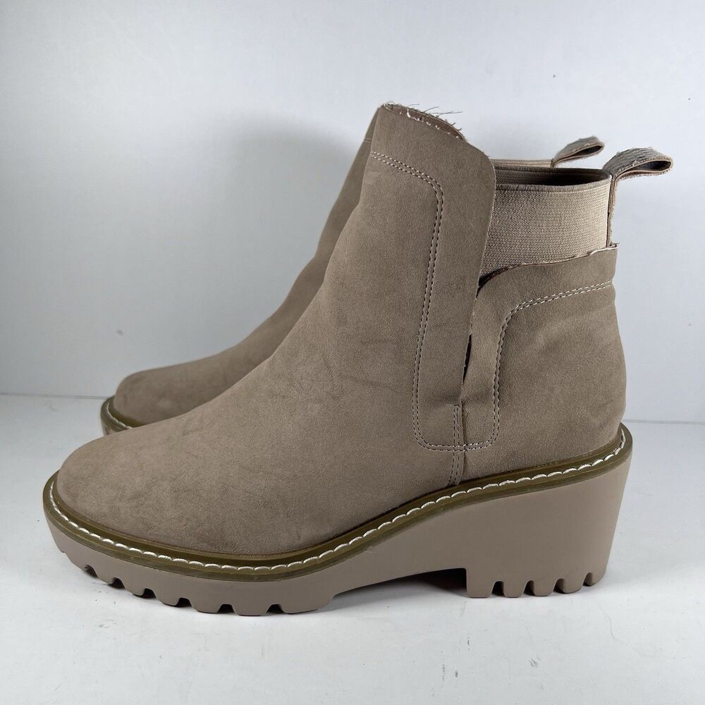 Nicole Miller Pocas Tan Wedge Lug Platform Chelsea Ankle Boots Women's Size 8.5 - Picture 3 of 8